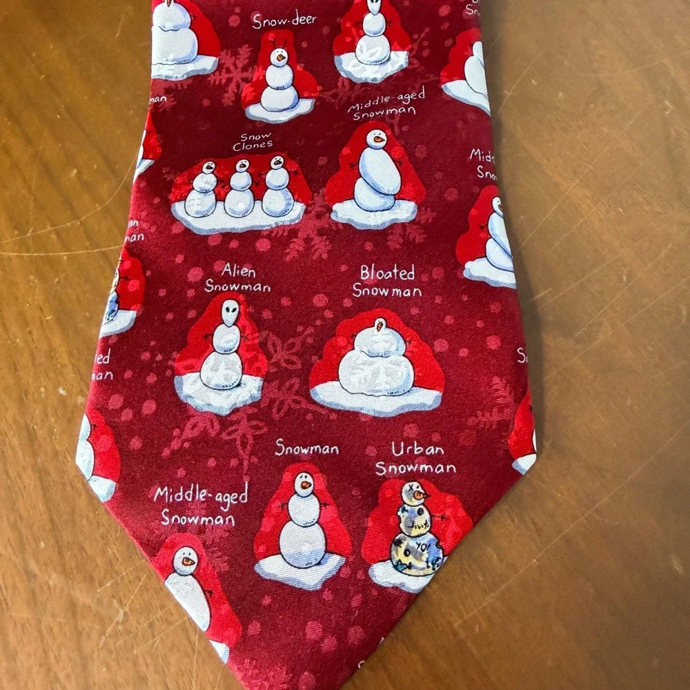 American Greetings Tie Mens Red Snowman Holiday Silk Necktie Novelty Christmas